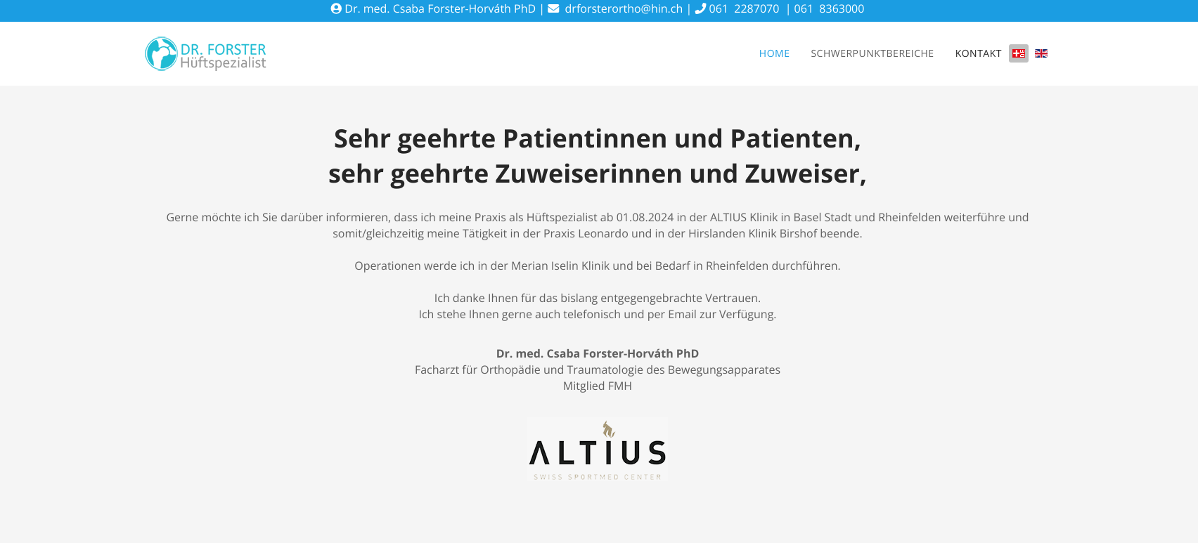 Startseite der Website Dr. Forster Hüftspezialist